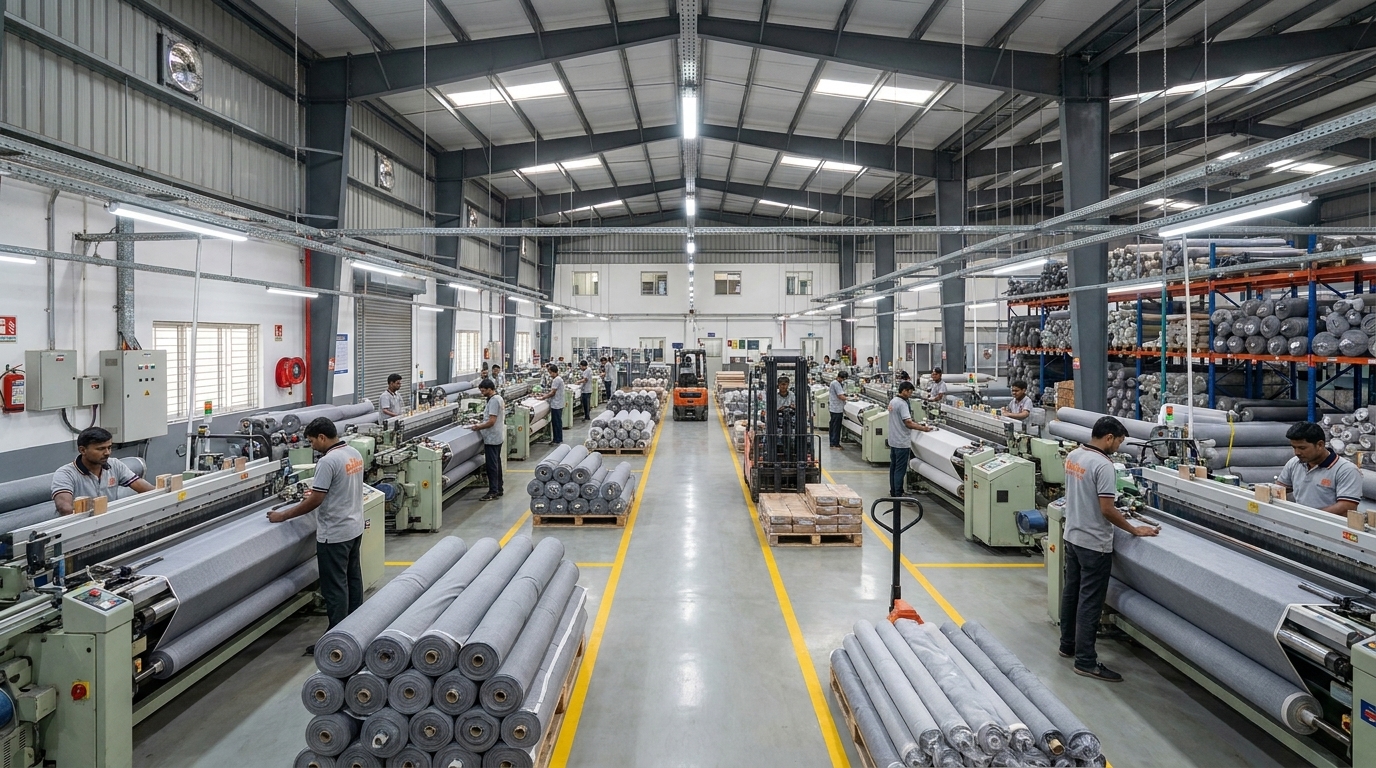 Textile production floor showing manufacturing equipment