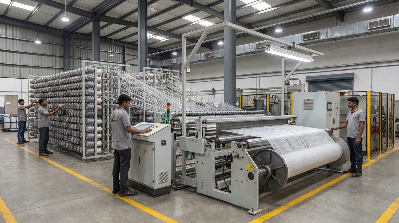 Warping machine preparing yarn for textile weaving