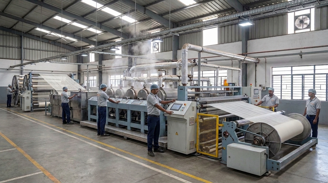 Yarn treatment operations inside the textile factory