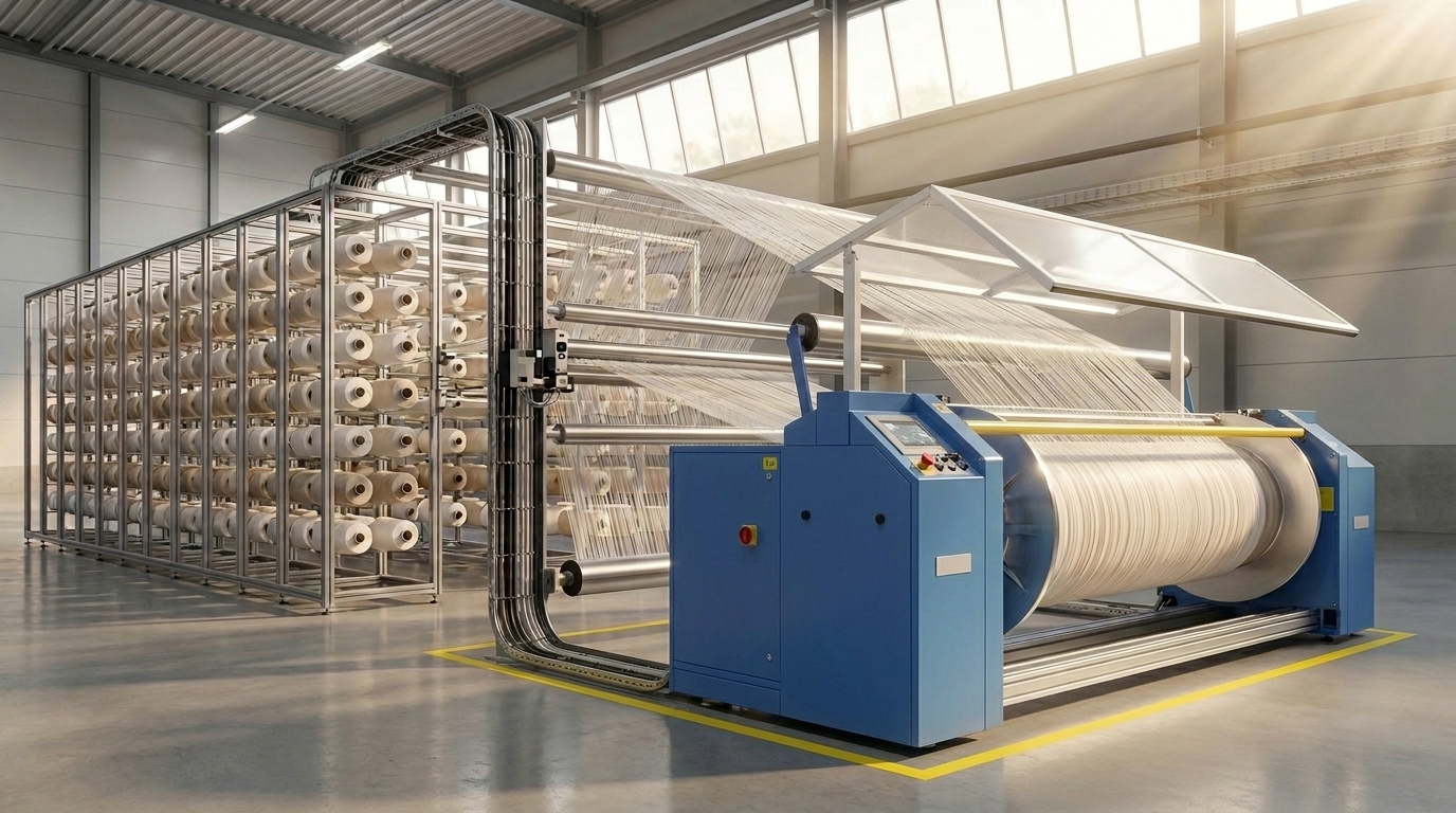 Warping machine preparing yarn beams for weaving